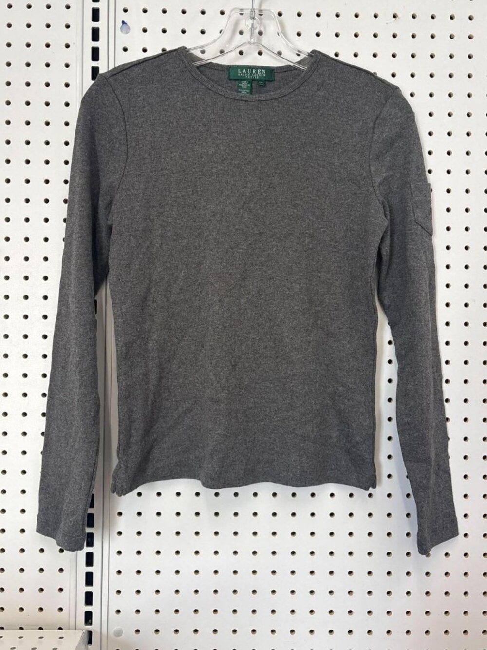 Lauren Ralph Lauren Petite Womens Gray Long-Sleeve Cotton Knit Top P/TP New With